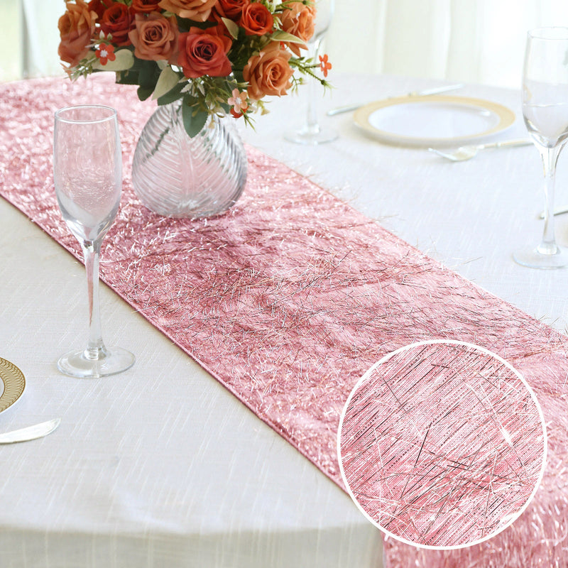 Metallic Fringe Shag Tinsel Table Runner, Shimmery Polyester Table Runner - 12