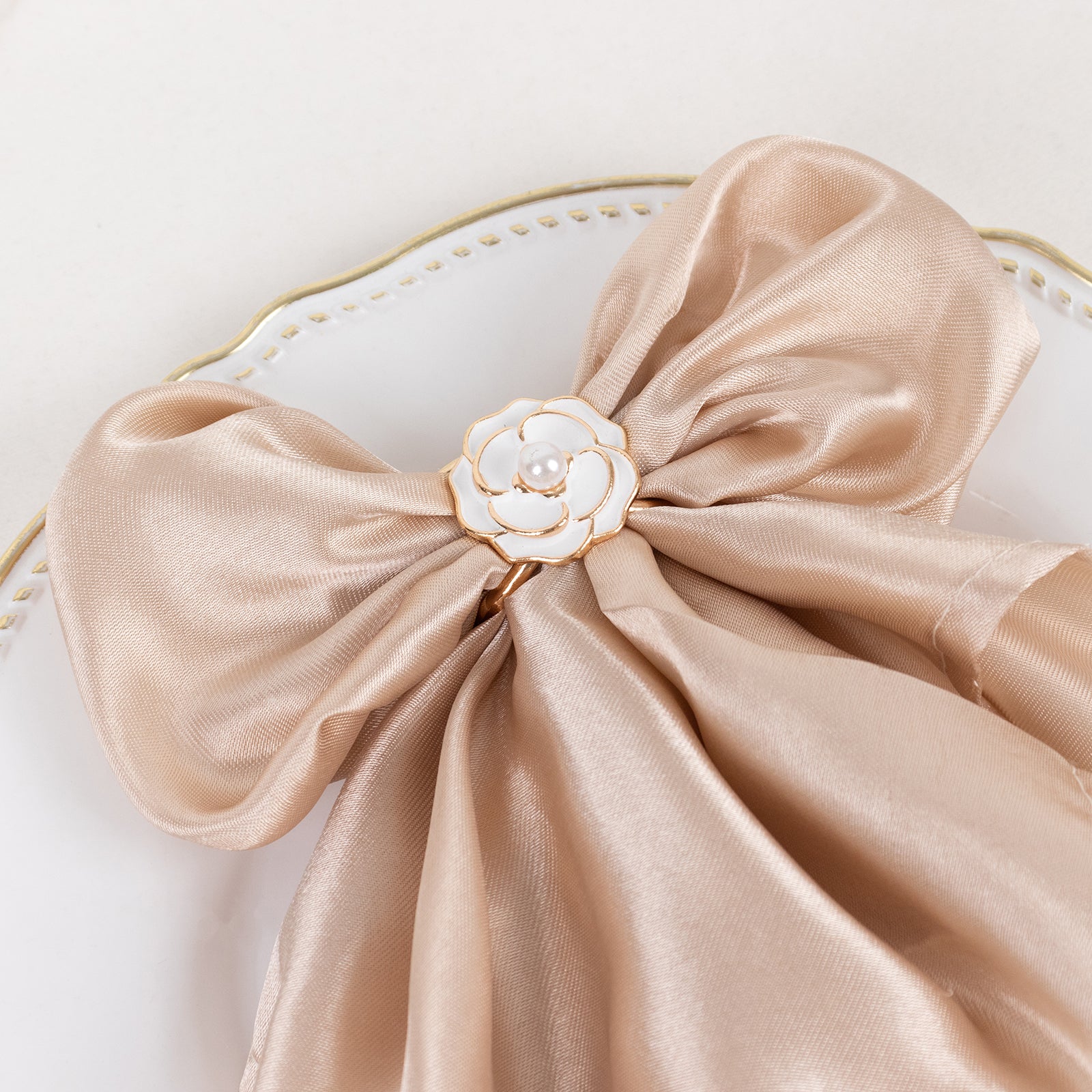 ☺︎❣️ Natalie ribbon set beige 10 Pack 3D Rose Shaped Napkin Rings Serviette Buckles