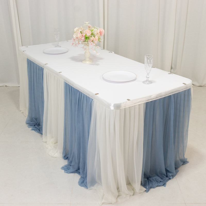 Sheer Chiffon Table Skirt 14ft – Pleated Ruffle Skirting with Polyester Backing, Shimmer Sheer, Wrinkle-Free Fabric