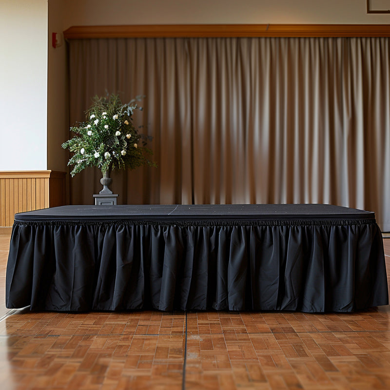 Polyester Stage Skirting in Black – Portable Shirred Pleat Cover for Platforms