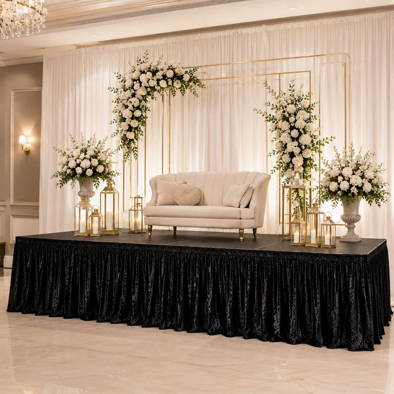 Portable Crushed Velvet Stage Skirts - Shirred Pleated Event Platform Covers 36