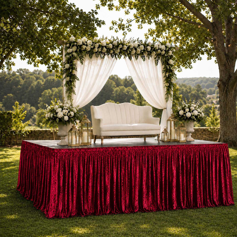 Portable Crushed Velvet Stage Skirts - Shirred Pleated Event Platform Covers 48