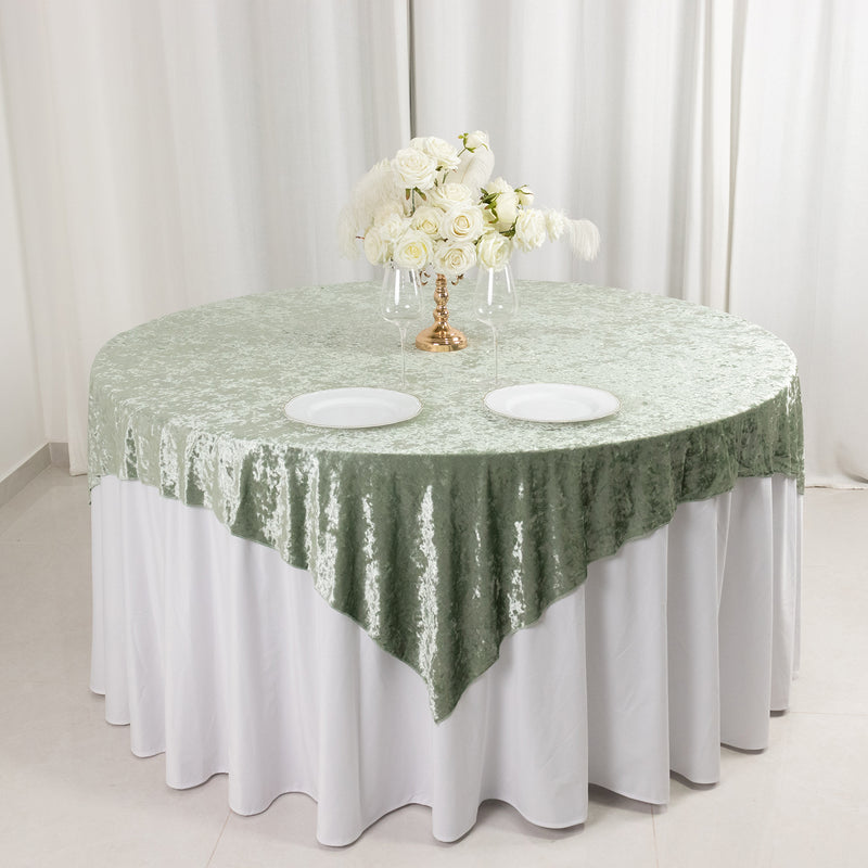 Sage Green Premium Crushed Velvet Table Overlay, Square Tablecloth Topper - 72