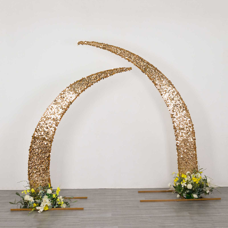 Set of 2 Big Payette Sequin Arch Cover for Half Crescent Moon Backdrop Stand, Sparkly Double Sided - 6.5ft, 8ft