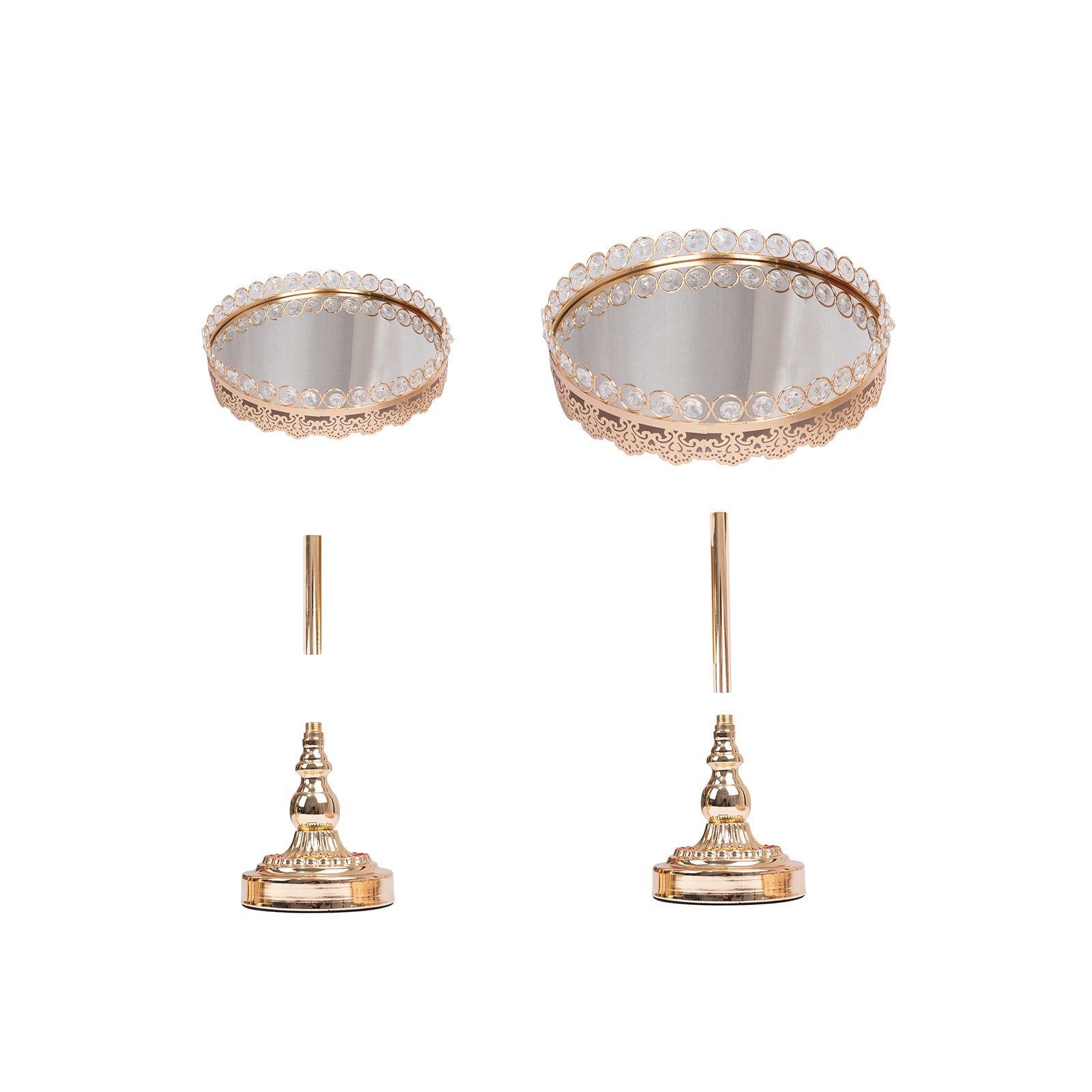 Gold Crystal Beaded Metal Pedestal Risers With Mirror Top - 11