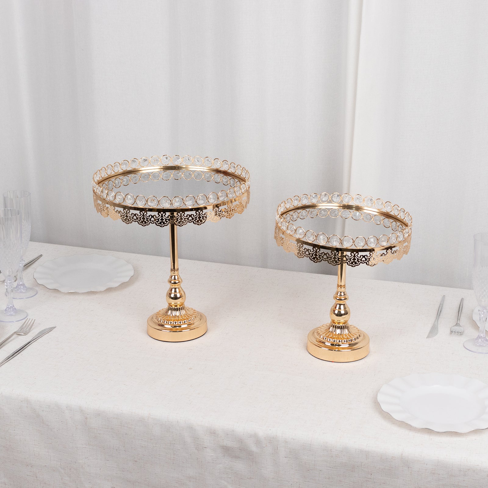 Gold Crystal Beaded Metal Pedestal Risers With Mirror Top - 11