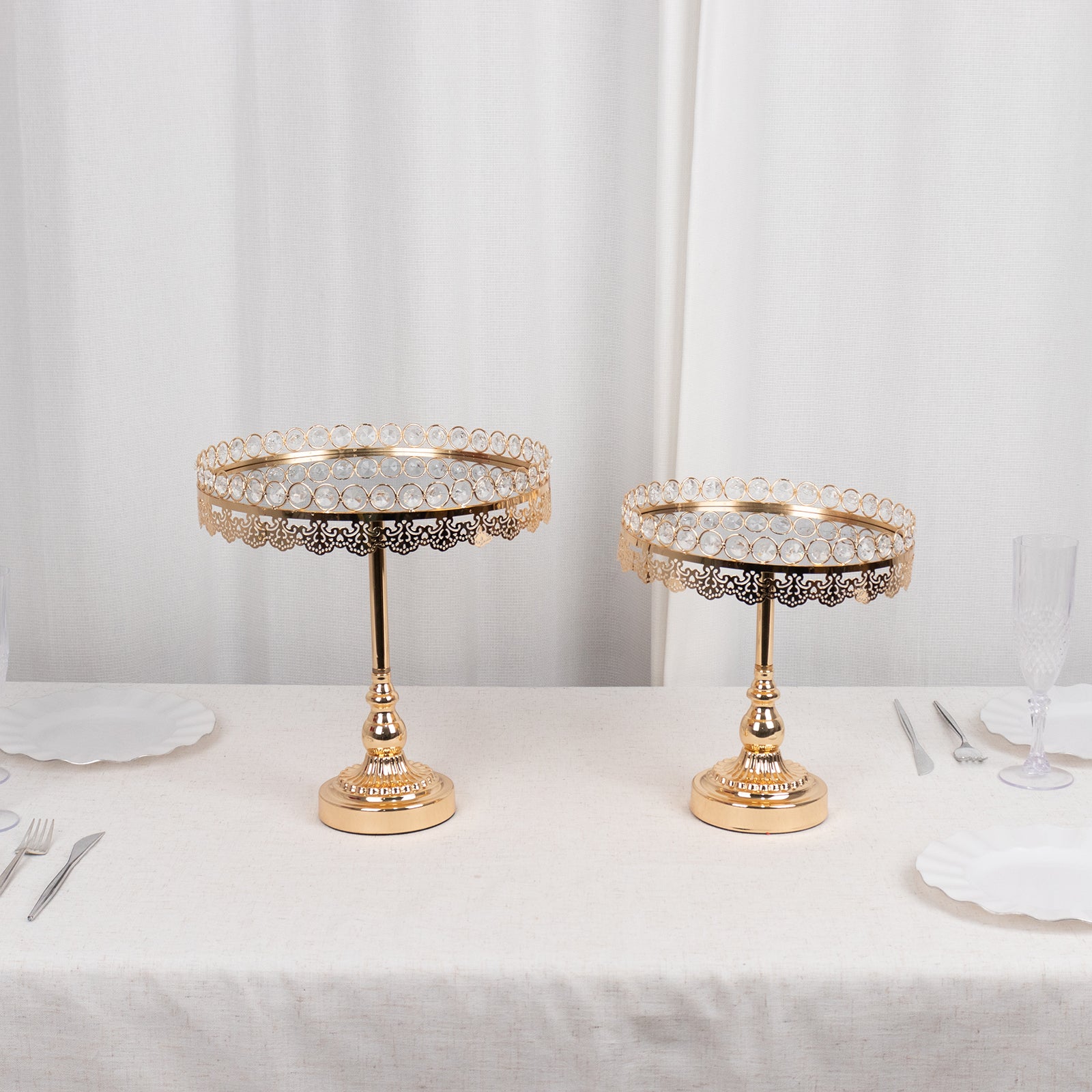Gold Crystal Beaded Metal Pedestal Risers With Mirror Top - 11