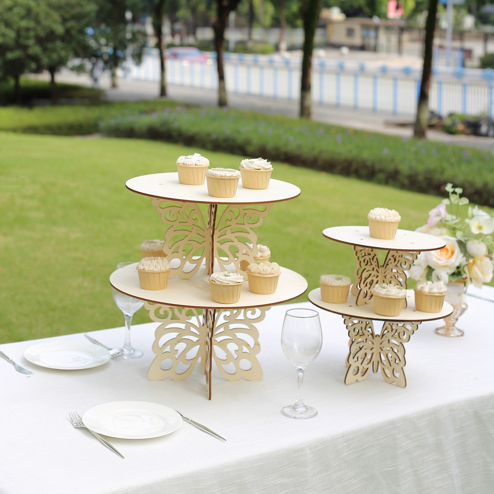Natural Butterfly Round Wooden Pedestal Riser Table Centerpiece – eHomemart