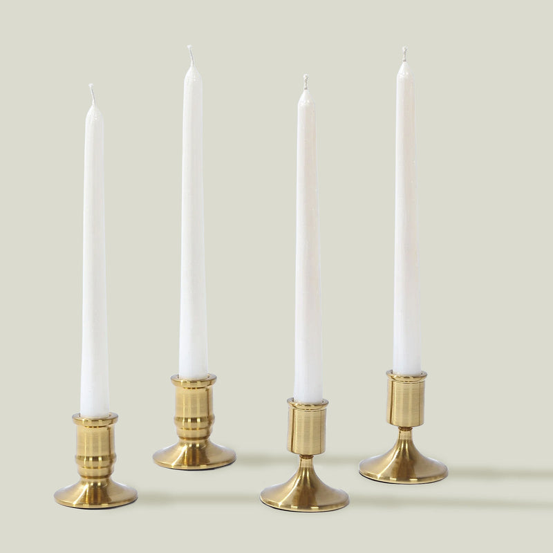 Set of 4 Vintage Gold Metal Taper Candle Holders with Sturdy Round Base, Traditional Pillar Candle Base Candlestick Holder - 2.5