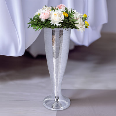 Mirrored Vase, Mosaic Vase, Pedestal Vase, Floor Vase, Tall Decorative Floor Vase#color_silver