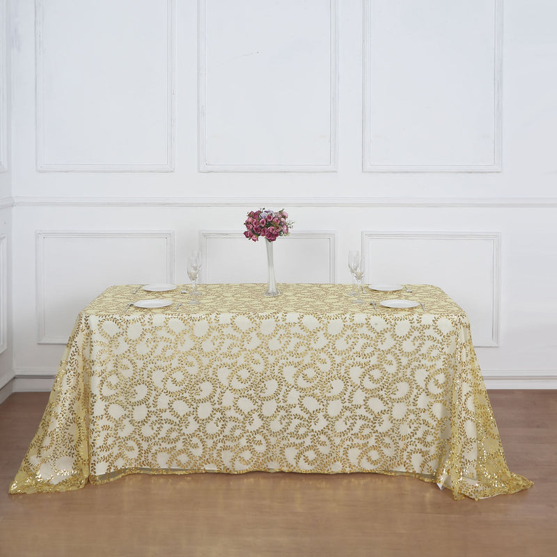 Sequin Leaf Embroidered Tulle Rectangular Tablecloth 90