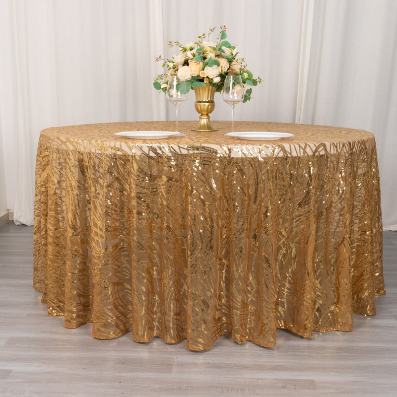 Wave Mesh Round Tablecloth With Embroidered Sequins 120