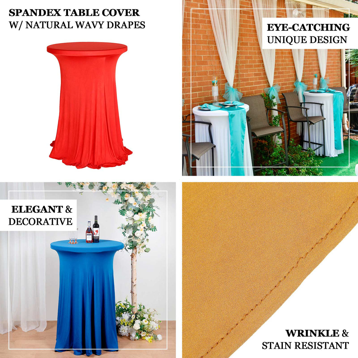 Round Heavy Duty Spandex Cocktail Table Cover With Wavy Drapes | eHomemart
