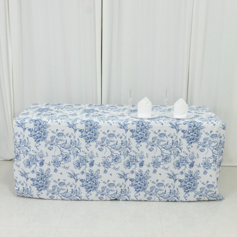 French Toile Fitted Polyester Tablecloth 6ft – Rectangular Wrinkle-Resistant Table Cover