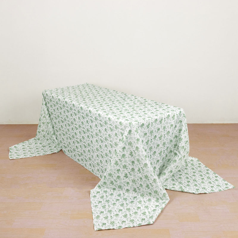 Polyester Rectangular Tablecloth Dusty Sage Green French Toile Pattern Seamless Table Cover