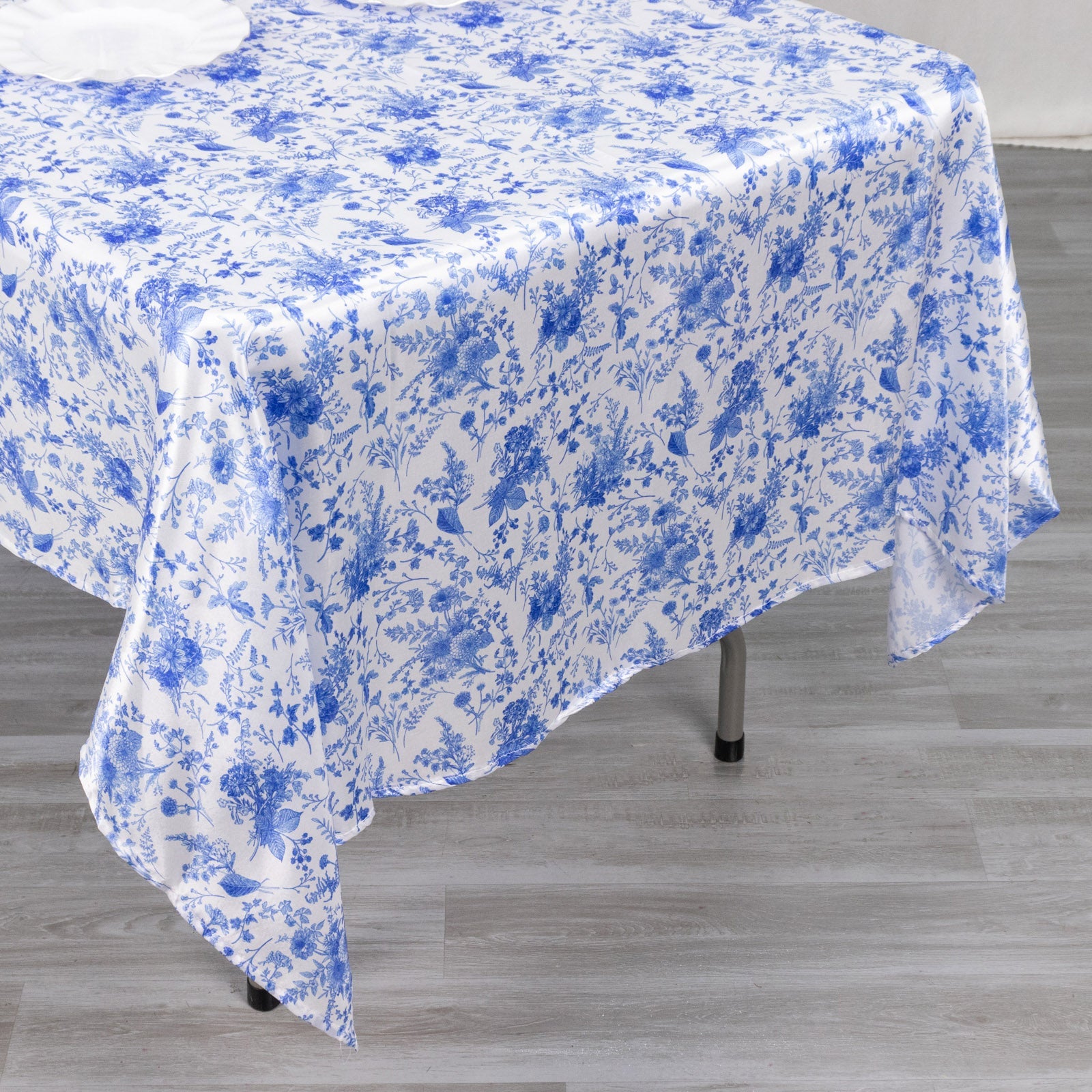 Royal Blue White Lines Floral Rectangle Tablecloth
