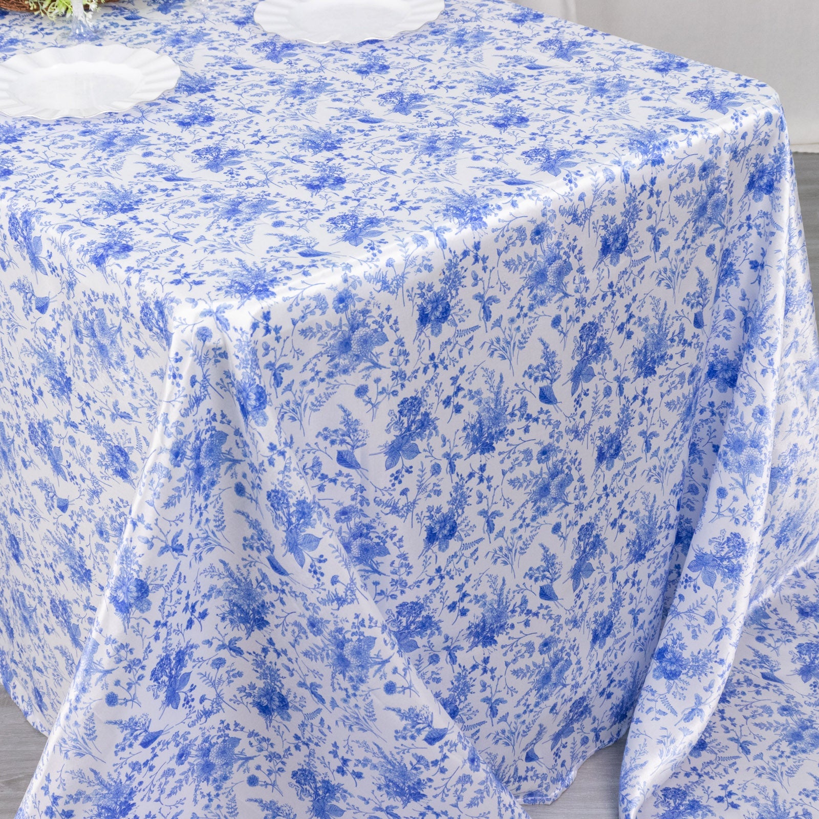 Orange White Floral Lines Blue Rectangle Tablecloth