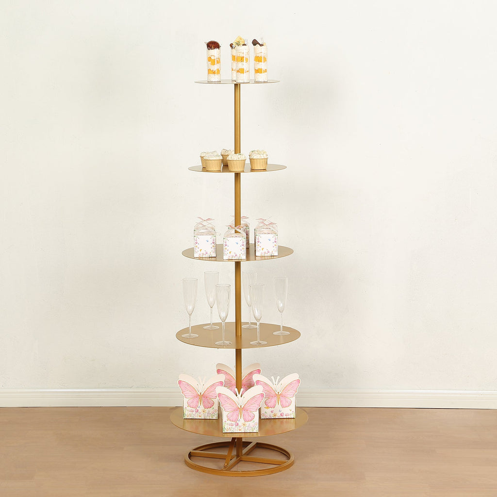 5 Tier Round Gold Metal Champagne Tower Dessert Display Floor Stand eHomemart