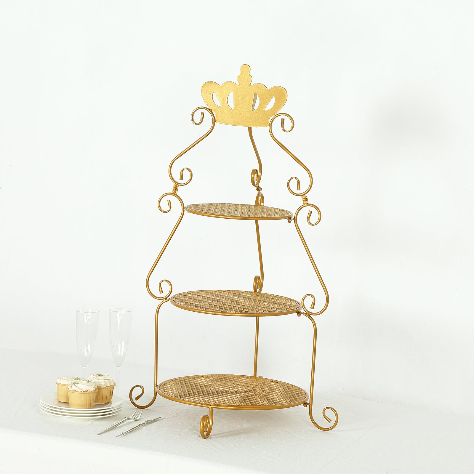 3 Tier Round Gold Metal Pedestal Riser, Dessert Display Stand – eHomemart