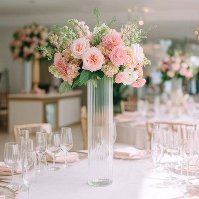 ribbed glass vases, glass vases, clear flower vase, glass vases, flower vases,  ribbed vases, cylinder vase#size_parent