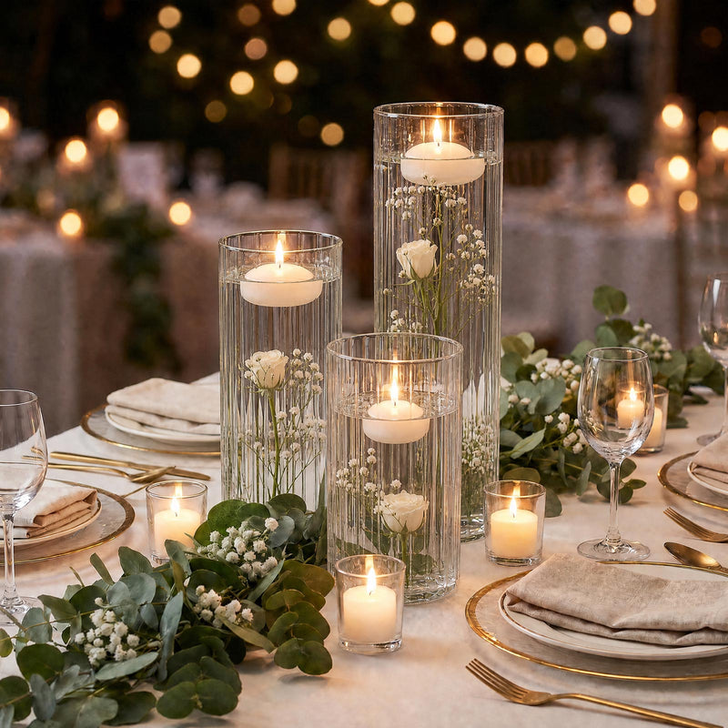 Set of 3 Clear Ribbed Glass Cylinder Vases, Fluted Column Floral Vases for Centerpieces - 6