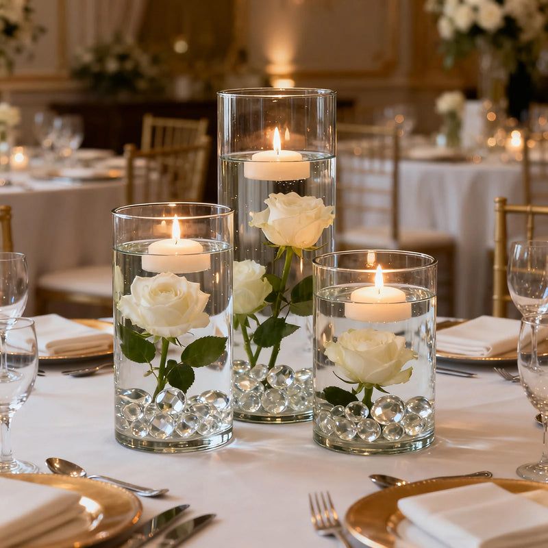 Set of 3 Premium Glass Cylinder Vases – Clear Flower & Candle Vases for Table Centerpieces – 6
