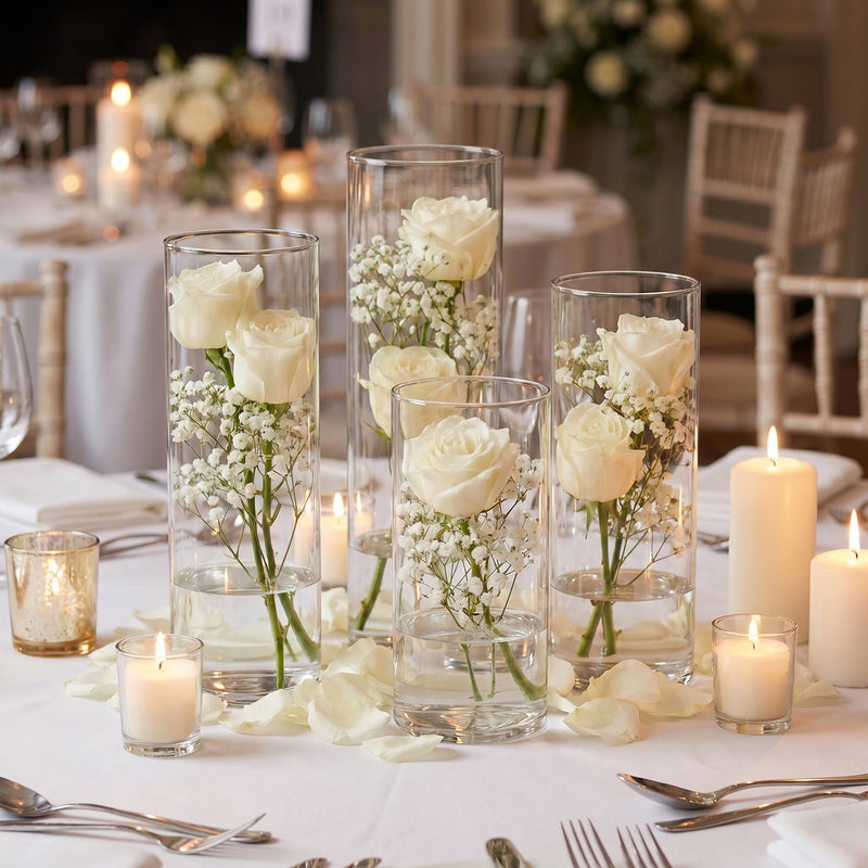 Clear Glass Cylinder Vases – Hurricane Style Glass Vases for Floral Arrangements & Event Centerpieces