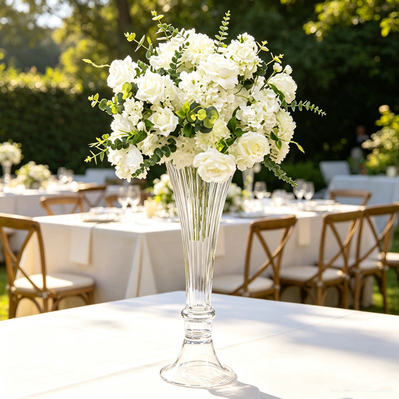 2 Pack Ribbed Glass Trumpet Vases Clear 24