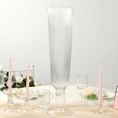 clear trumpet vase, ribbed glass vase, flower vase, tall glass vase#color_parent