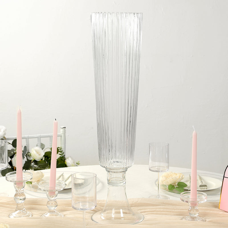 4 Pack Clear Ribbed Glass Trumpet Vases, Heavy Duty Flower Vases - 26