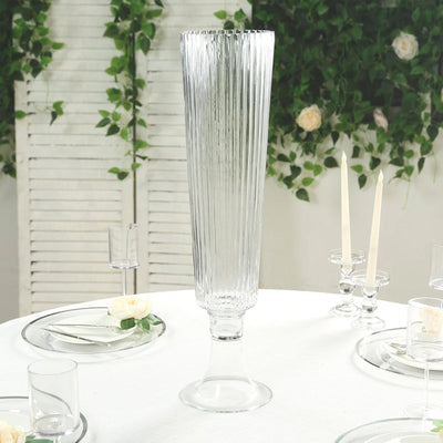 clear trumpet vase, ribbed glass vase, flower vase, tall glass vase,glass vase#color_parent