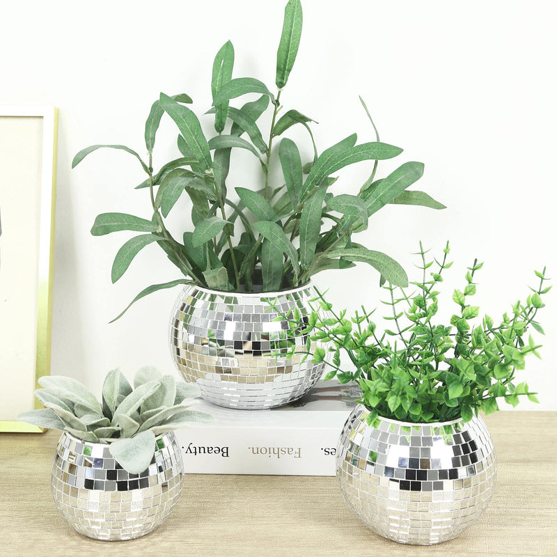 6 Pack Silver Disco Ball Flower Vases, Mirror Glass Vase Planters for Table Centerpieces & Floral Arrangements