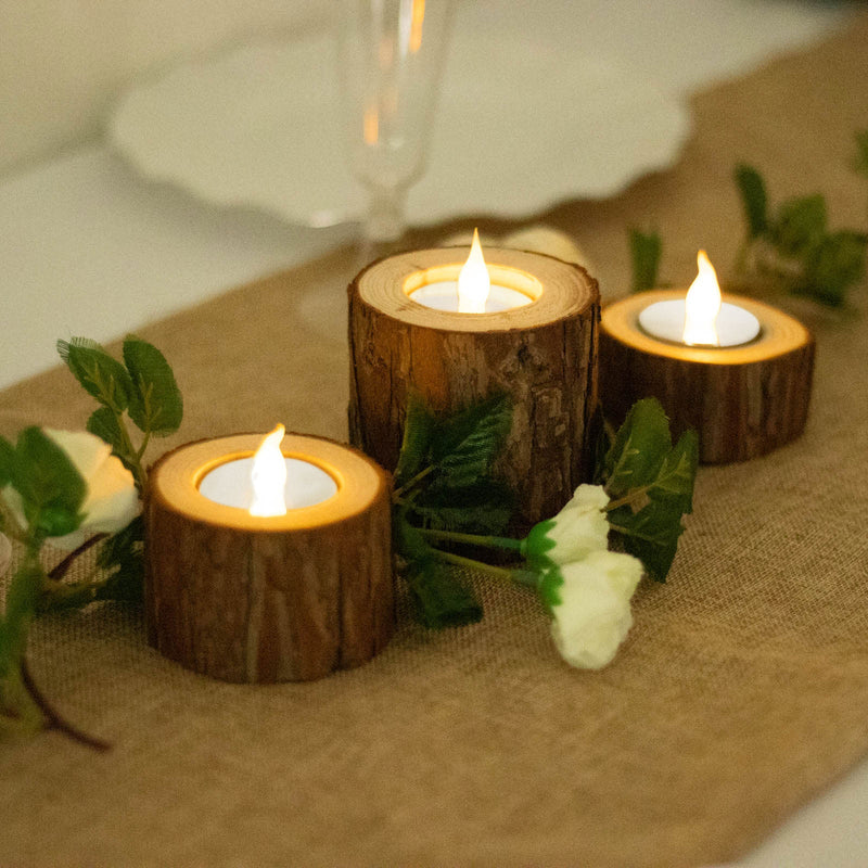 Set of 3 Assorted Farmhouse Wood Slice Votive Candle Holders, Rustic Tree Branch Table Décor 2.75