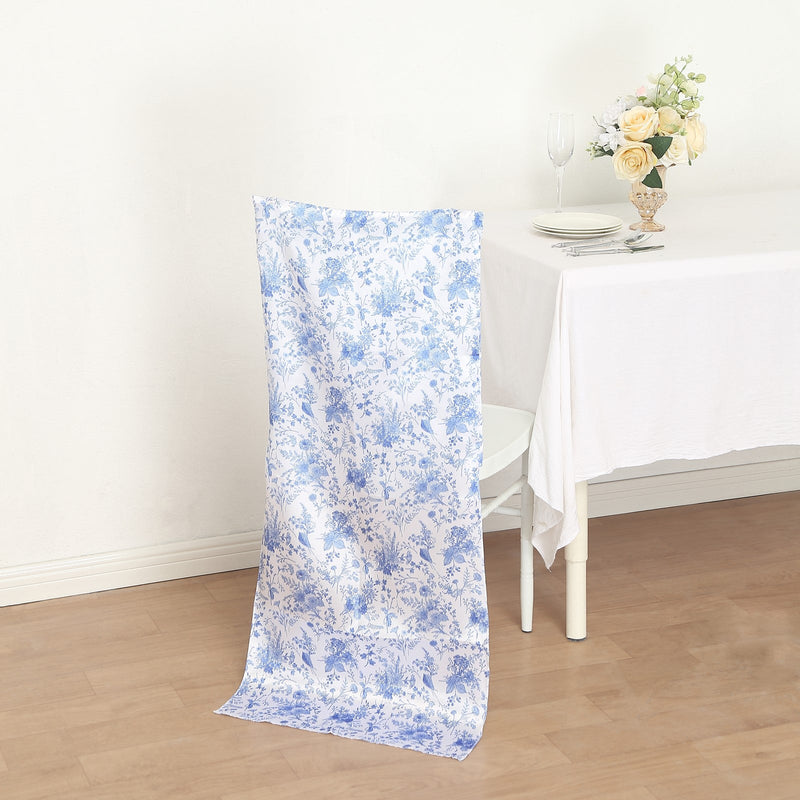 White Blue Satin Chiavari Chair Slipcover in French Toile Floral Print, Dining Chair Back Cover