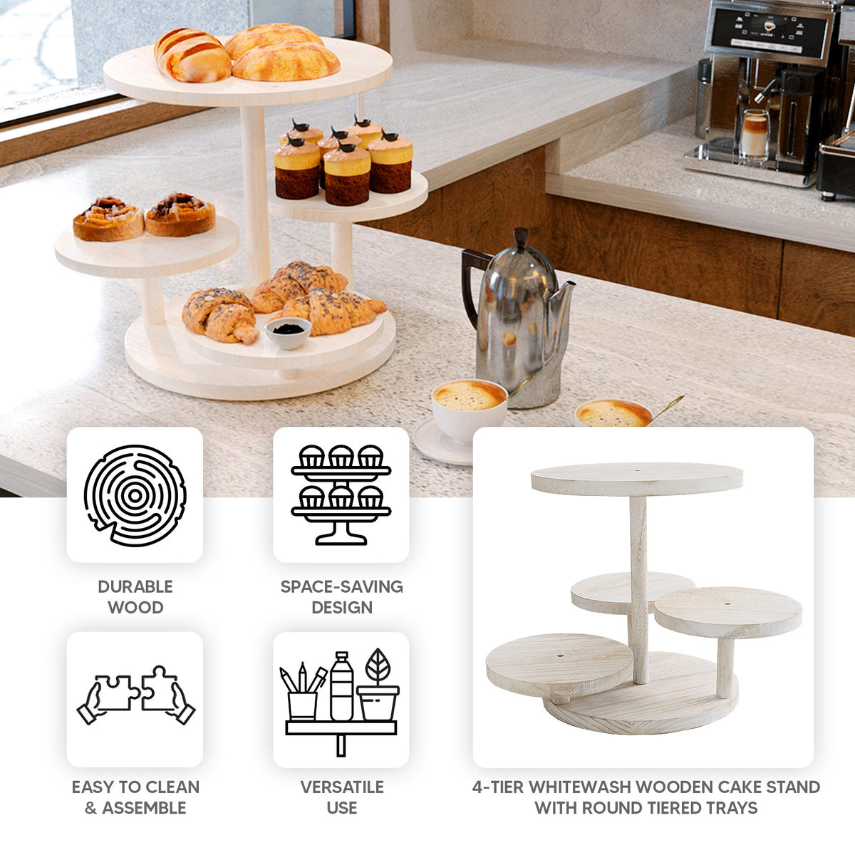 4-Tier Whitewash Wooden Pedestal Riser with Round Tiered Trays – eHomemart