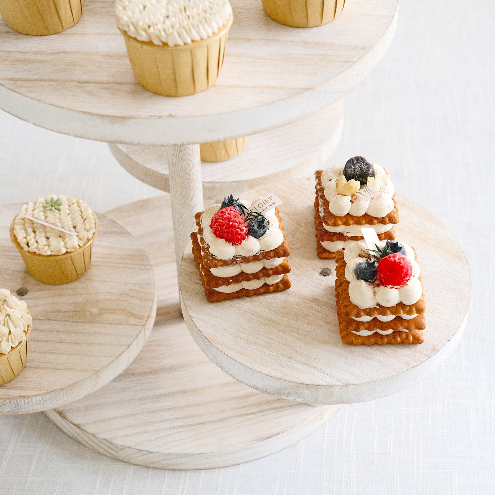 4-Tier Whitewash Wooden Pedestal Riser with Round Tiered Trays – eHomemart