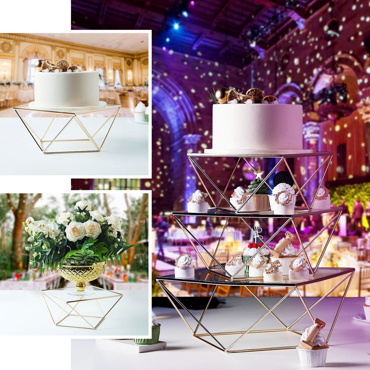 Gold Metal Geometric Stackable Pedestal Risers, Display Stands with ...