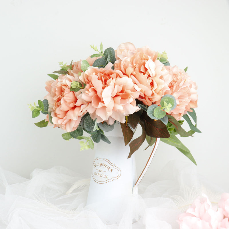 2 Bushes Artificial Silk Peony Flower Bouquets, Real Touch Peonies Spray 17