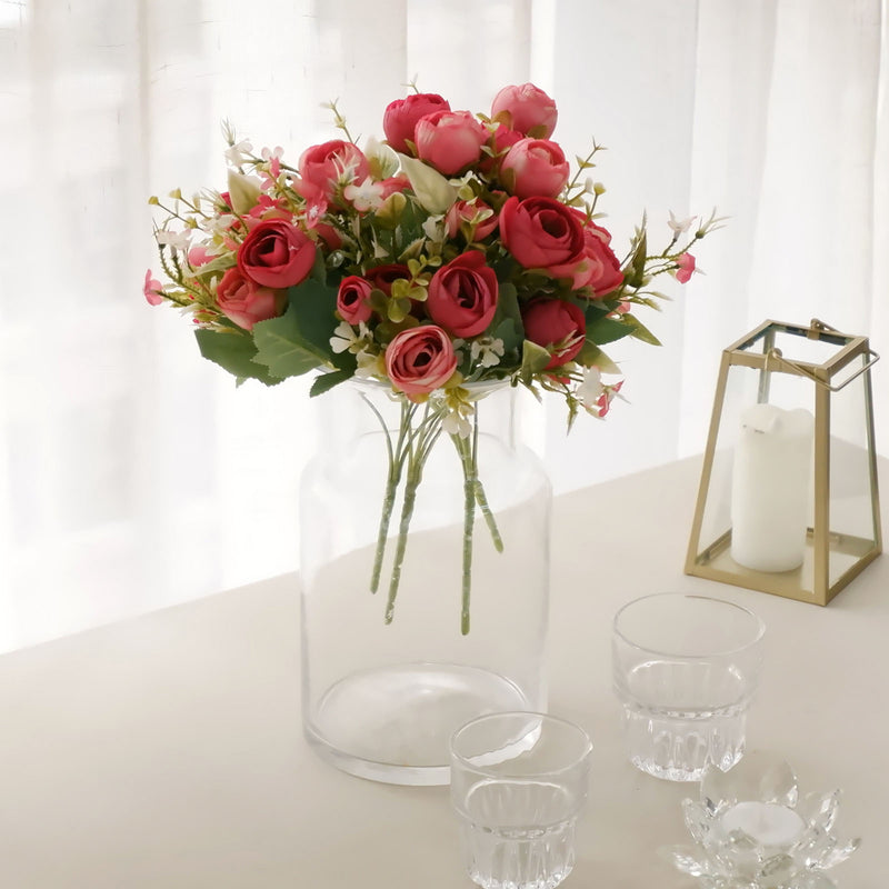 4 Pack Artificial Mini Ranunculus Silk Flower Arrangements, Faux Buttercup Floral Bouquets 12