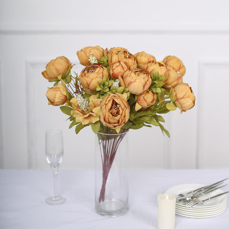 2 Pack Artificial Peony Flower Bouquets, Faux Silk Flower Arrangements 19