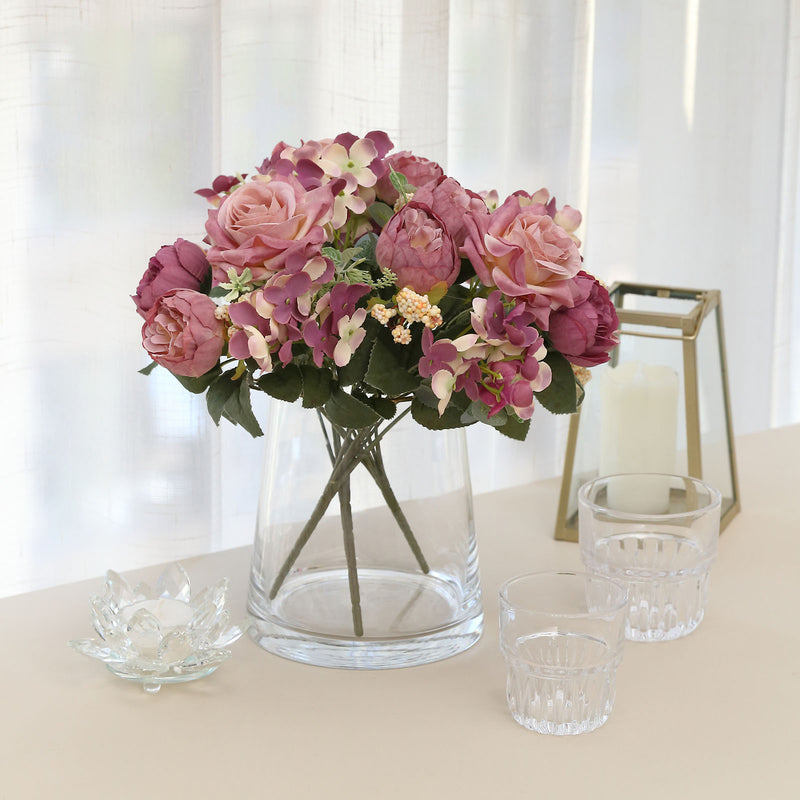 2 Pack Artificial Assorted Peony Flower Bouquets, Silk Floral Arrangements 12