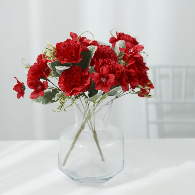 3 Pack Artificial Silk Carnation Flower Bouquets, Faux Floral Arrangement Bushes 14