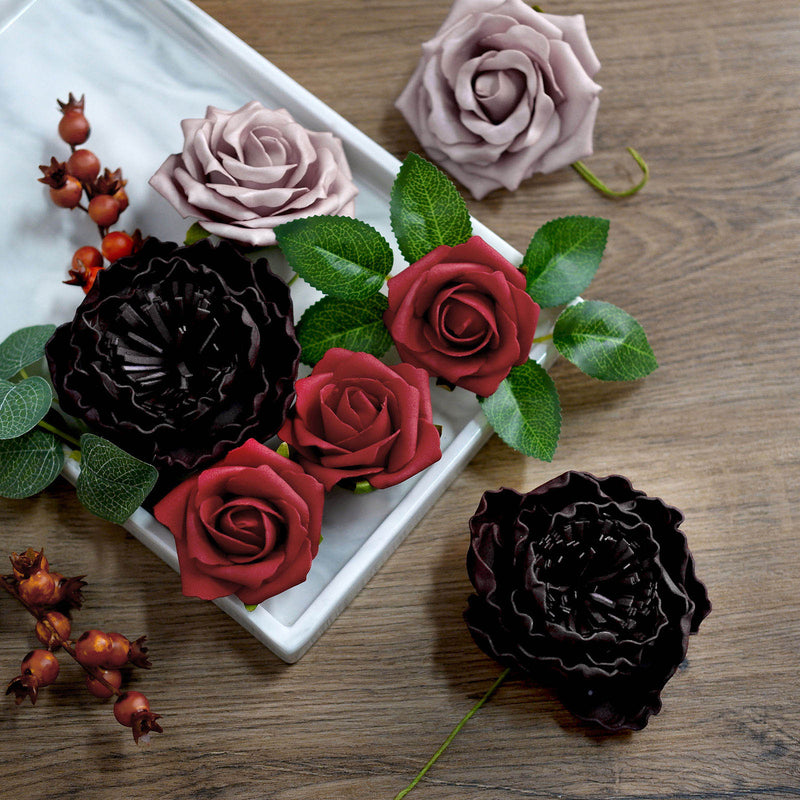 30 Pcs Artificial Foam Roses & Peonies With Stem Box Set, Mixed Faux Floral Arrangements - Assorted Colors