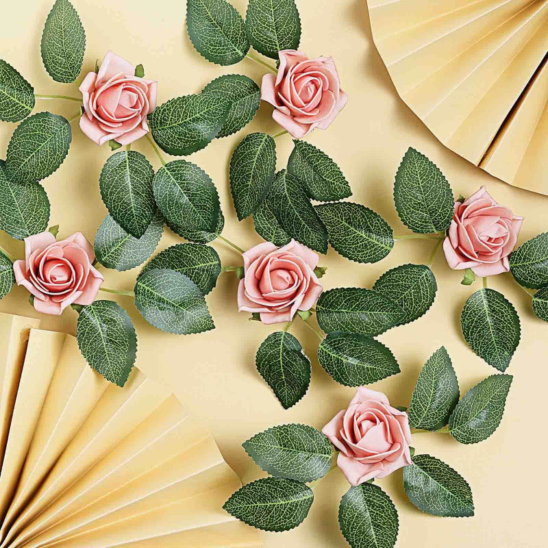 24 Roses Artificial Foam Flowers With Stem & Leaves 2