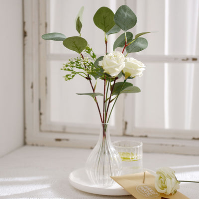 Artificial Roses, Faux Eucalyptus Stem, Greenery Bouquet, Ivory Rose Bouquet, Seeded Eucalyptus#color_parent