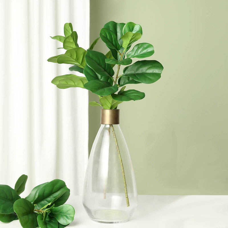 2 Bushes Green Artificial Fiddle Leaf Branch Stems, Faux Plants 25
