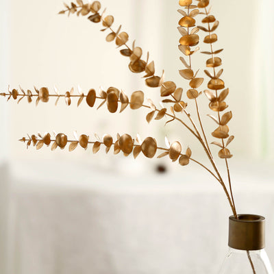decorative vase fillers, leaf stem, eucalyptus leaf decor, gold leaf decoration, tropical leaf decor#color_gold