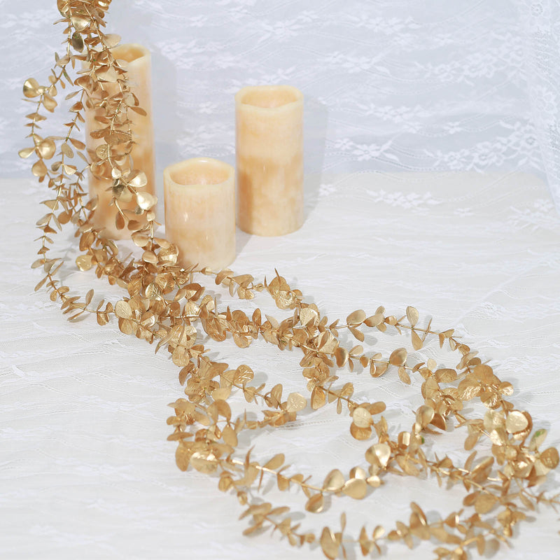 Metallic Gold Artificial Eucalyptus Leaf Garland, Faux Vine 4ft