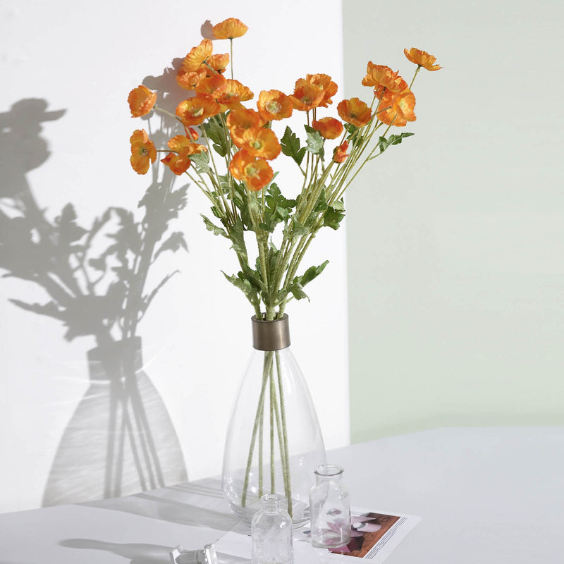 2 Stems Artificial Silk Poppy Flower Bouquet Bushes 33