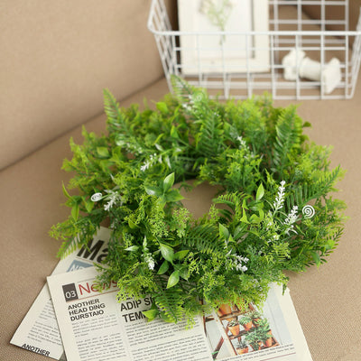 indoor wreath, wreath decorations, pillar candle rings, window wreaths, artificial green wreath#style_assorted-leaves-wreath